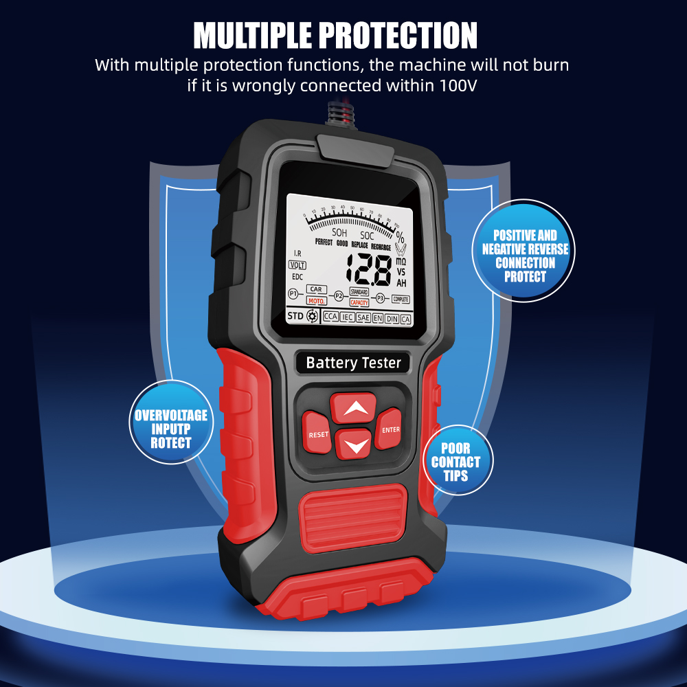 BR502 Car Battery Tester - 6V/12V/24V Digital Analyzer For CCA, Voltage & Resistance