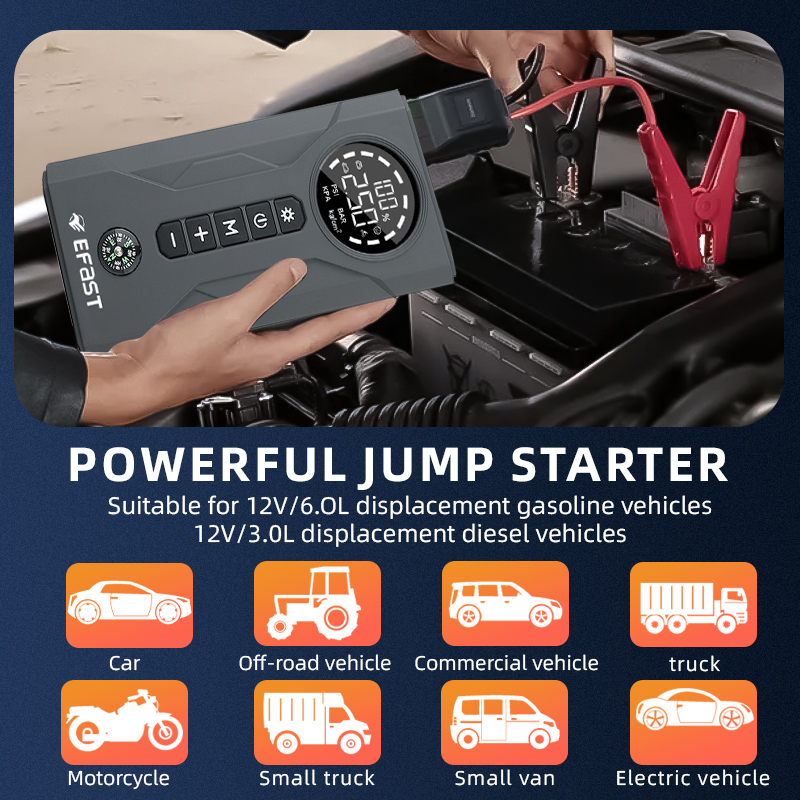 ZYX-Q900 Jump Starter with Air Compressor 2024 New Product LED Light 12V Car scooter golf carts Starting Power Emergency Booster Powerbank
