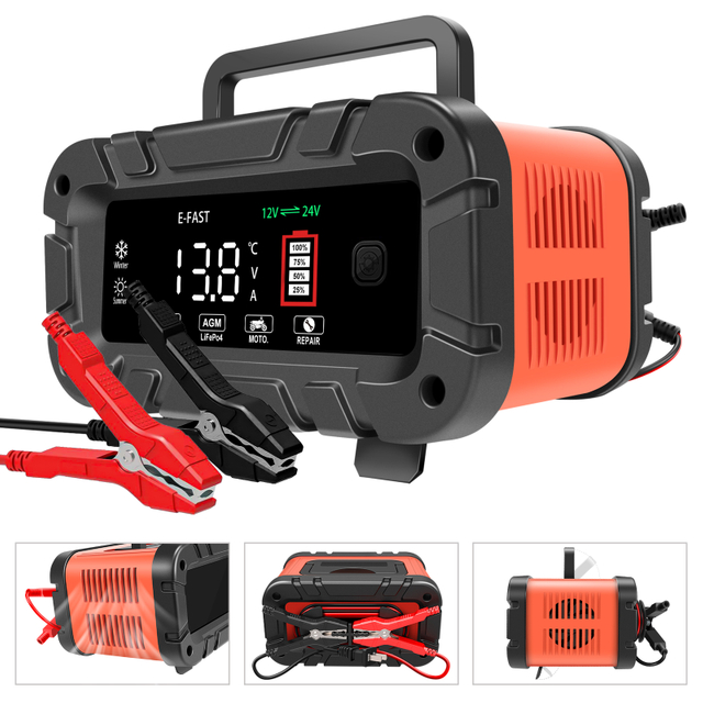 TK-700 Portable Pulse Repair 12V10A 24V5A Lead Acid LiFePO4 Battery Charger Fully Automatic Intelligent for Car Motorcycle Scooter Tricycle