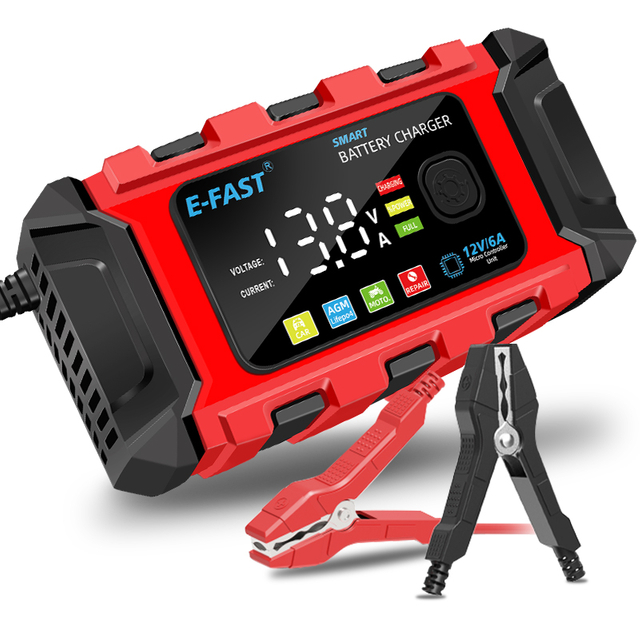 Hot Product E-FAST 3-stage Pulse Repair Car Battery Charger Lcd 12v 6a Motorcycle Lead Acid Battery Charger for AGM GEL WET Battery