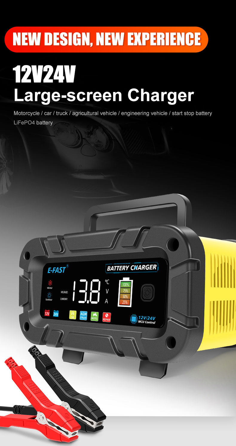 E-FAST TK-1200: High-Performance 12V 20A / 24V 10A Smart Battery Charger with Touch Screen and Intelligent Pulse Repair Technology