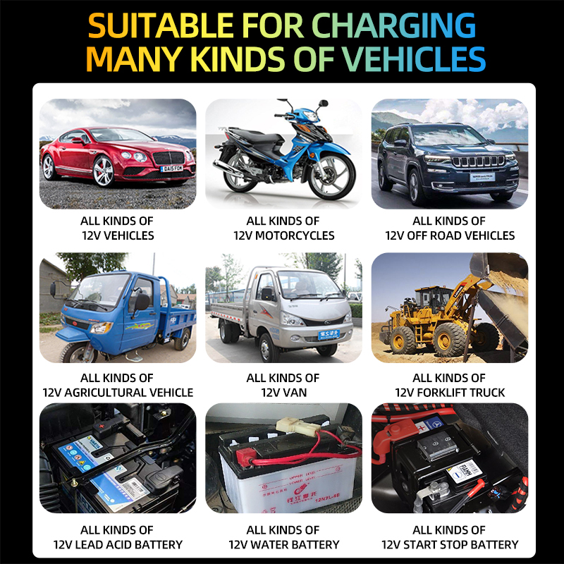 ZYX-J20 12V7A Lead Acid Battery Charger Fully Automatic Intelligent for Car Motorcycle Scooter Tricycle Portable Pulse Repair Rechargeable