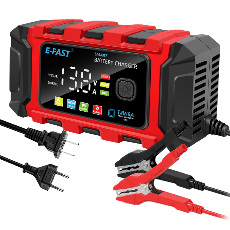 TK-360 Hot Product E-FAST 3-stage Pulse Repair Car Battery Charger Lcd 12v 6a Motorcycle Lead Acid Battery Charger for AGM GEL WET Battery