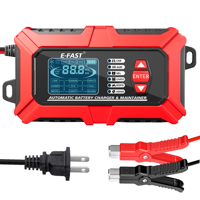 TK-800 E-FAST Automatic 2 in 1 Motorcycle Lead Acid Battery Tester & Charger 12V 6A Car Motorcycle AGM Gel Intelligent Battery Charger